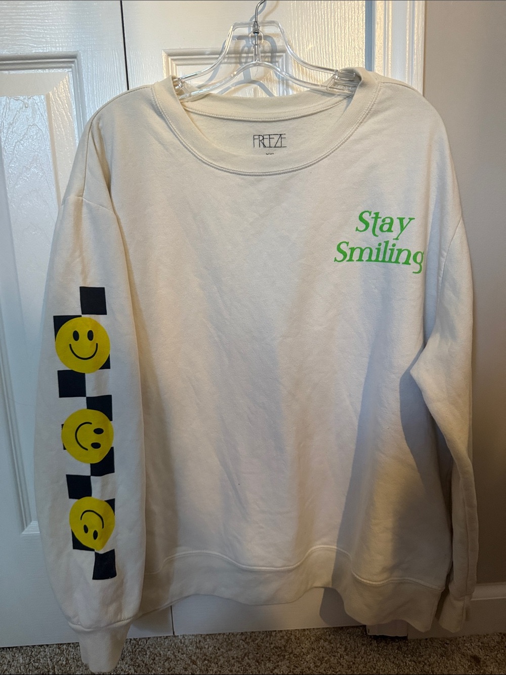 Target Cream Crewneck Sweatshirt with Lime Green "Stay Smiling" Print